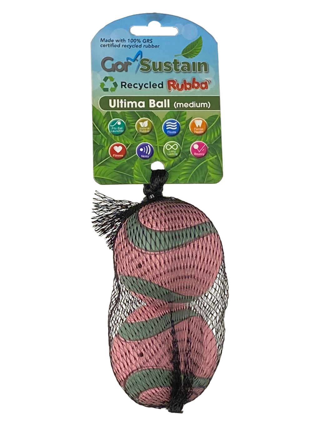 Gor Pets Sustain Ultima Ball Eco-Friendly Dog Toy 2-Pack Medium 6.5cm - Neon