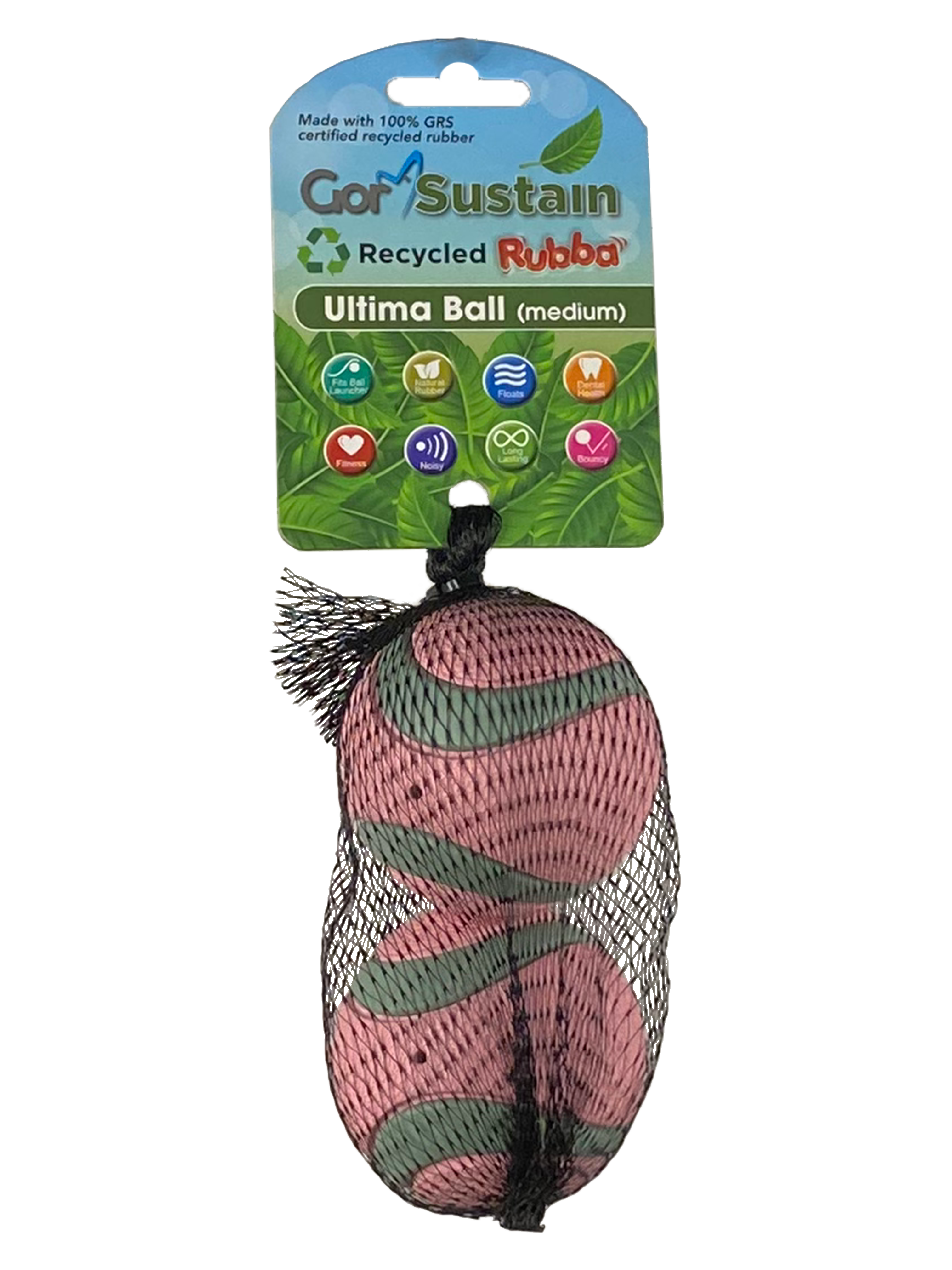 Gor Pets Sustain Ultima Ball Eco-Friendly Dog Toy 2-Pack Medium 6.5cm - Neon