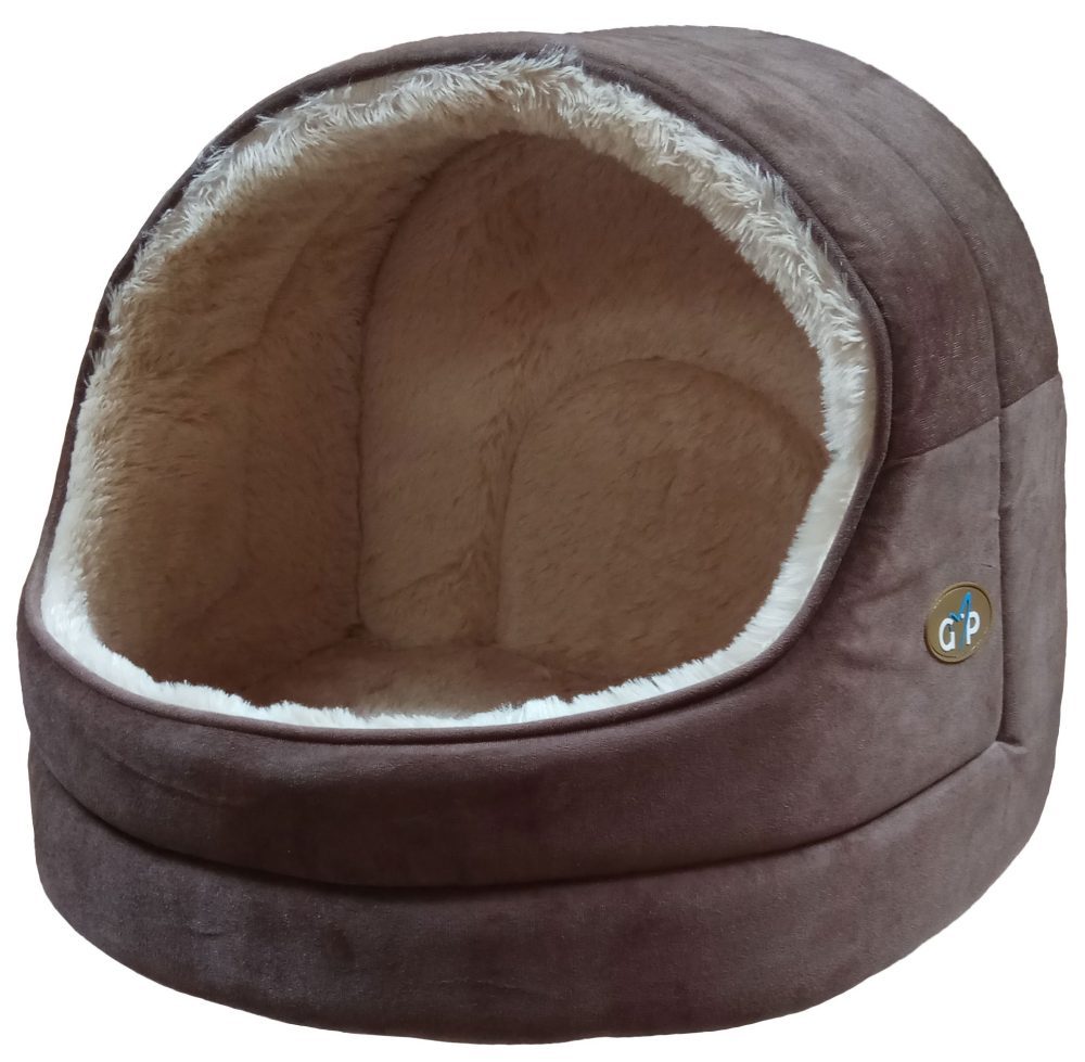 Gor Pets Nordic Hooded Soft Fleece Machine Washable Cat Bed - Small Brown