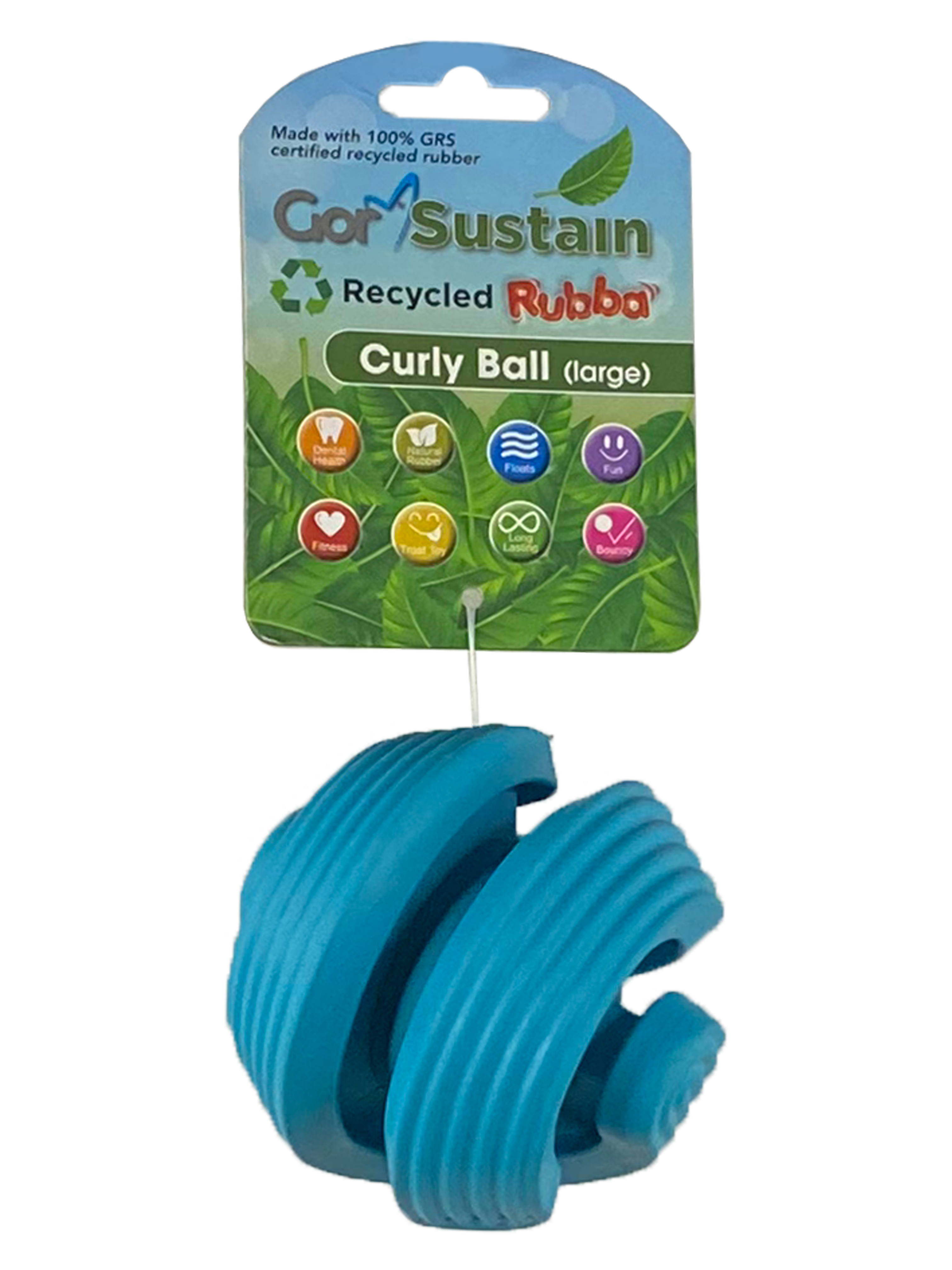 Gor Pets Sustain Curly Ball Eco-Friendly Dog Toy Large 10.5cm - Green