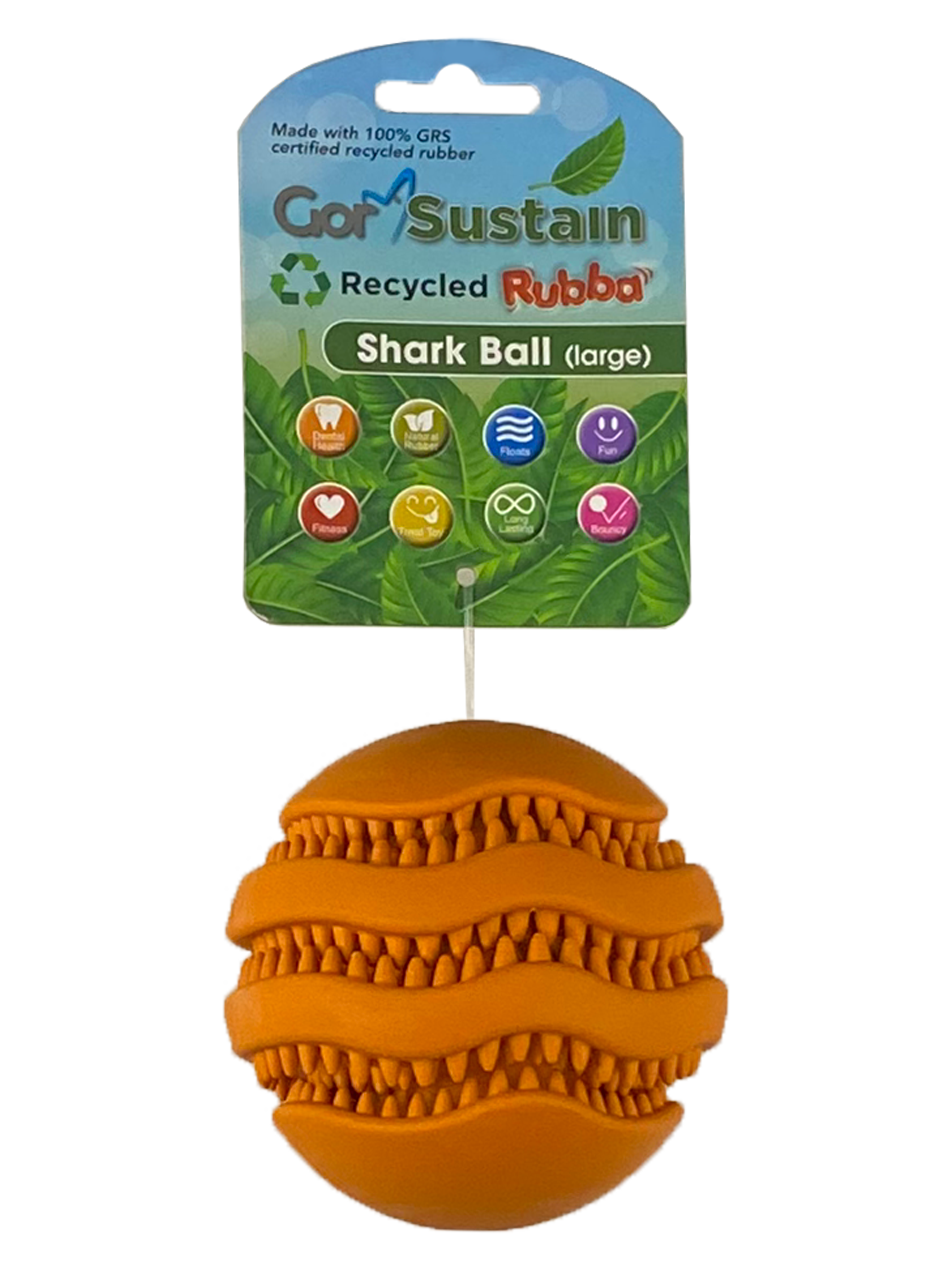 Gor Pets Sustain Shark Ball Eco-Friendly Dog Toy Large 10.5cm - Orange