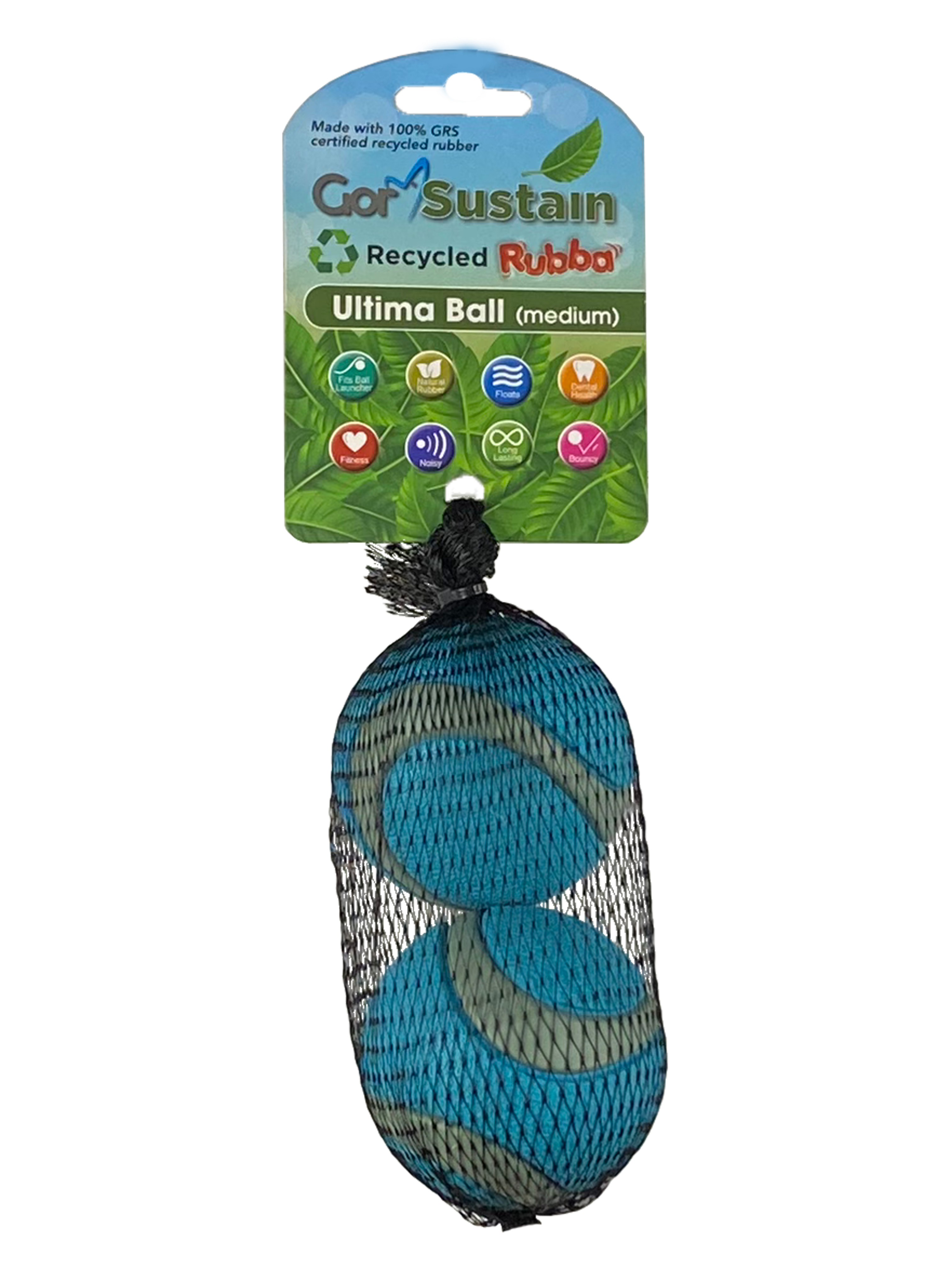 Gor Pets Sustain Ultima Ball Eco-Friendly Dog Toy 2-Pack Medium 6.5cm - Blue