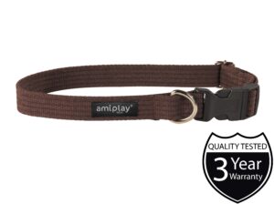 Ami Play Cotton Adjustable Durable Dog Collar - Large Brown (2.5cm)