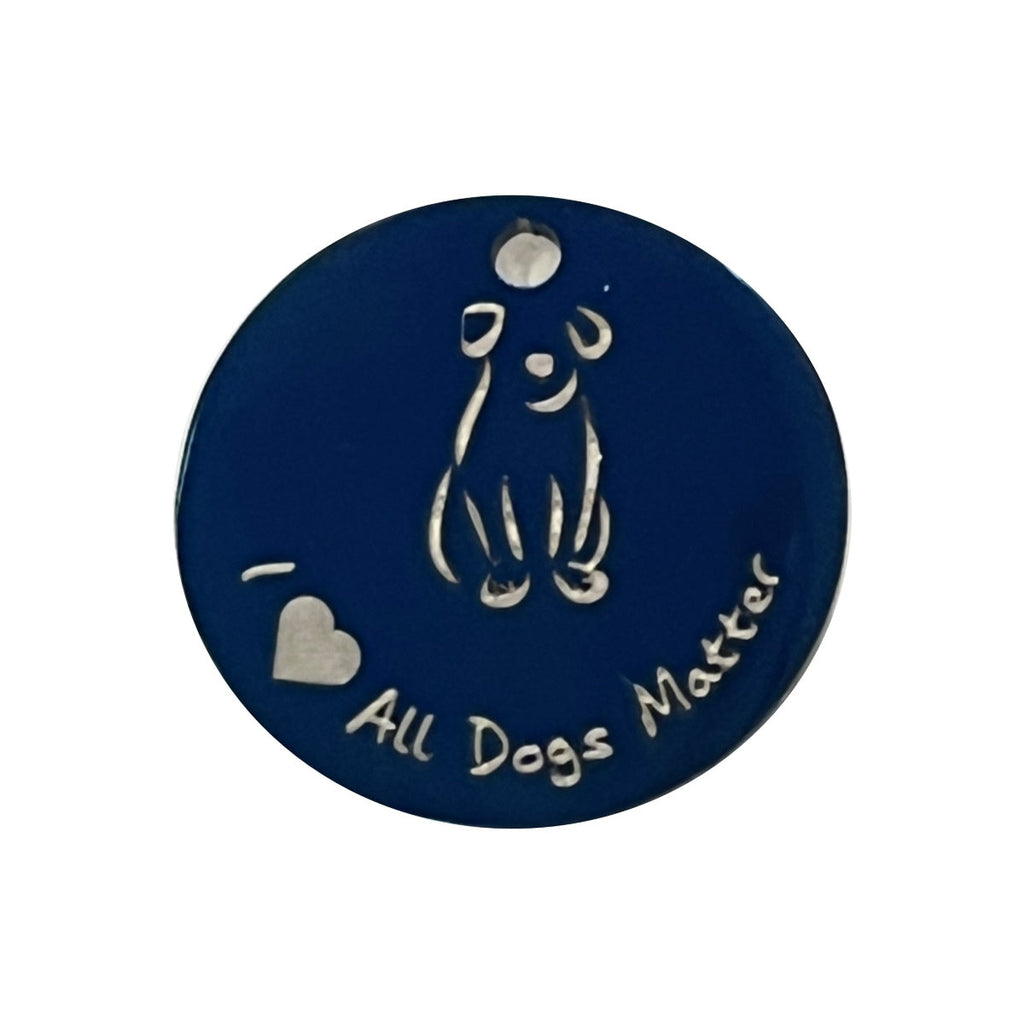 Harleys Companions - All Dogs Matter Titanium Dog Tag (25mm), Engravable, Blue | Round