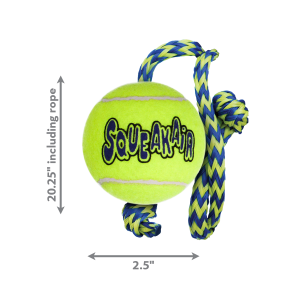 KONG Air Squeaker Tennis Ball with Rope Squeaky Dog Toy Medium