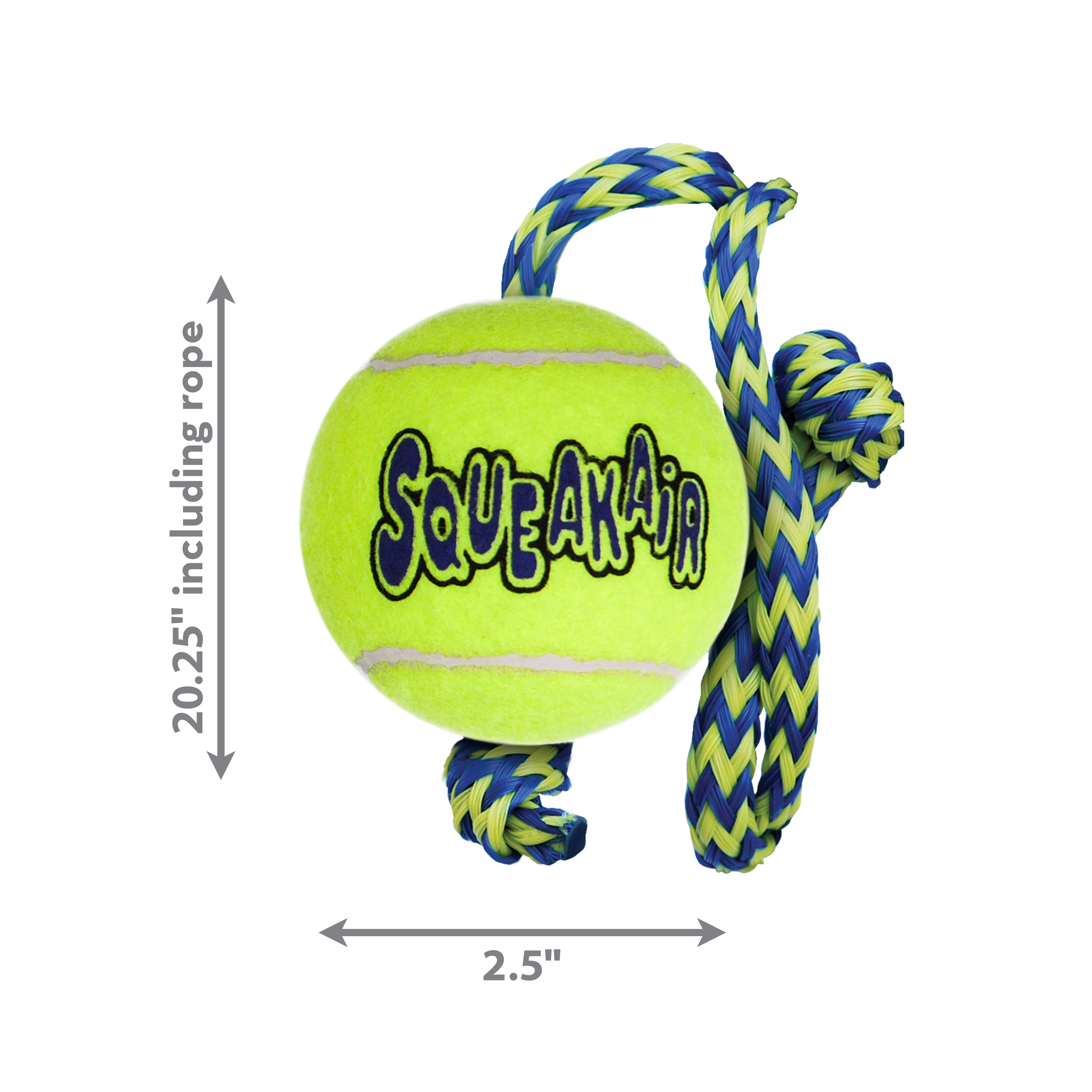 KONG Air Squeaker Tennis Ball with Rope Squeaky Dog Toy Medium