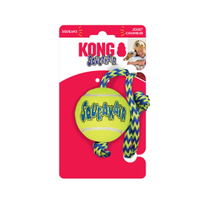KONG Air Squeaker Tennis Ball with Rope Squeaky Dog Toy Medium