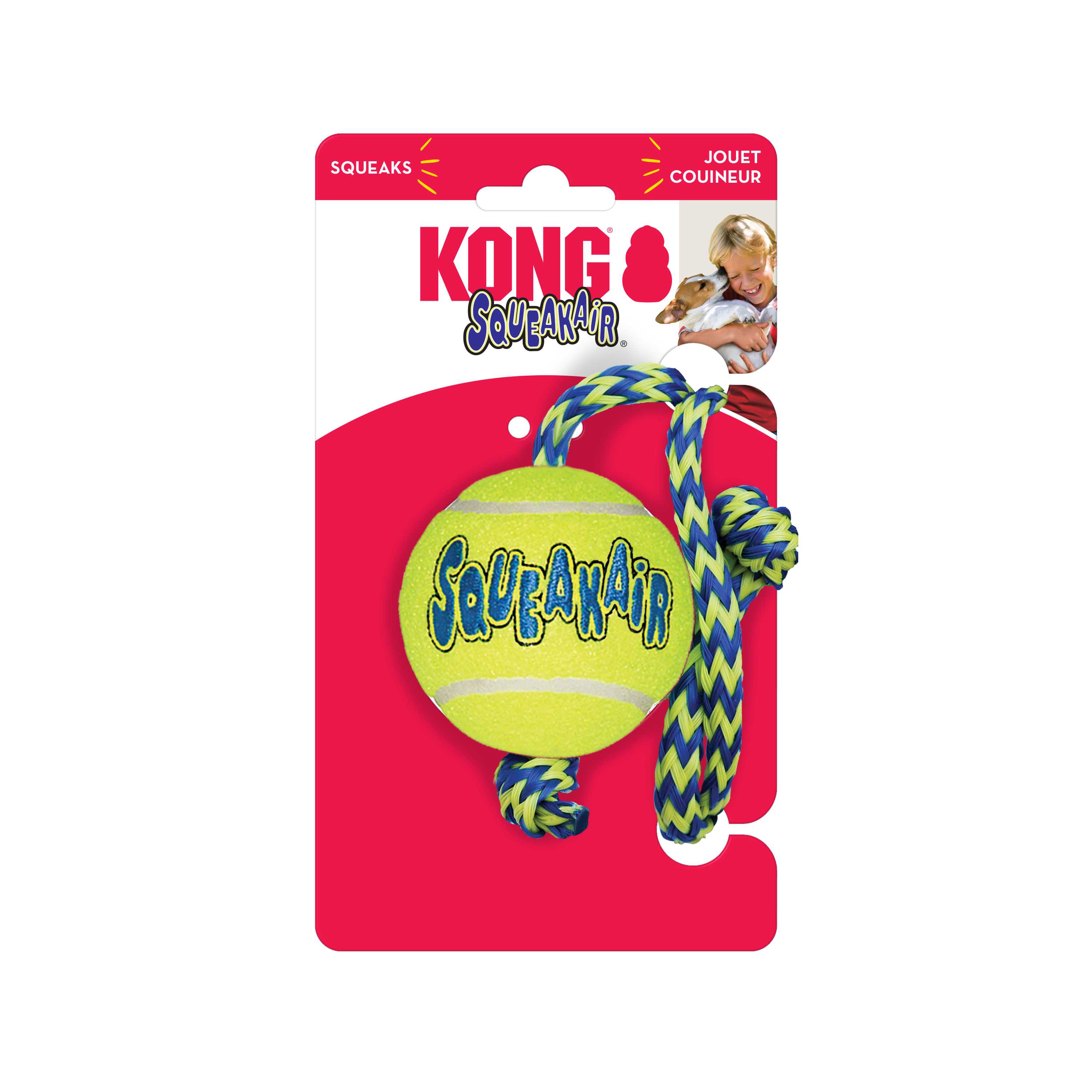 KONG Air Squeaker Tennis Ball with Rope Squeaky Dog Toy Medium