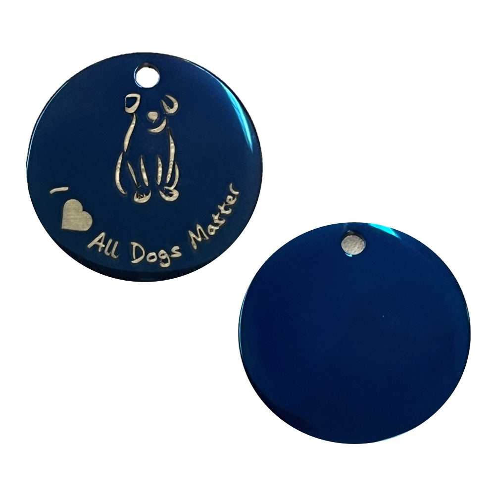 Harleys Companions - All Dogs Matter Titanium Dog Tag (25mm), Engravable, Blue | Round