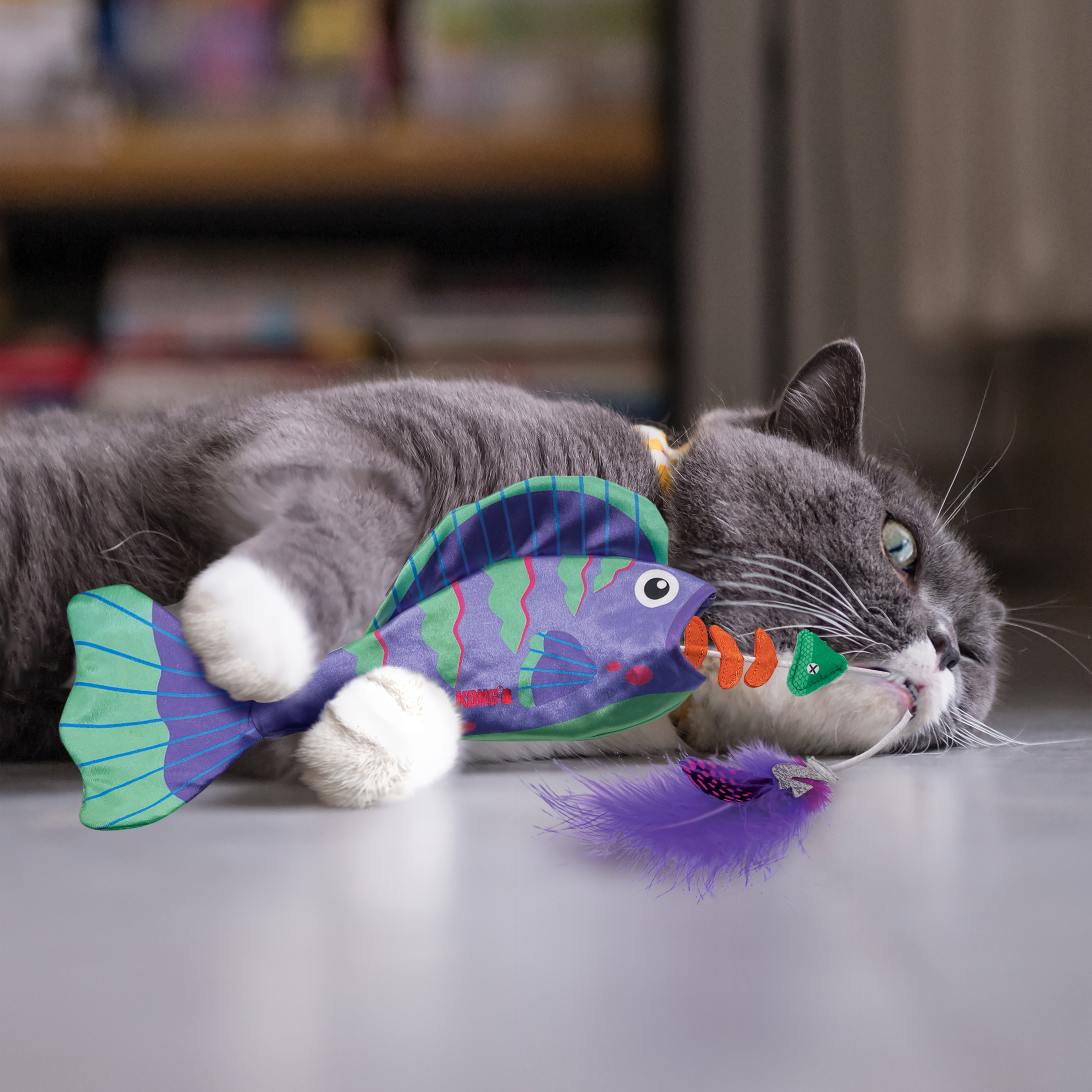 KONG Wrangler Angler Fish Interactive Crinkle Cat Toy - Assorted