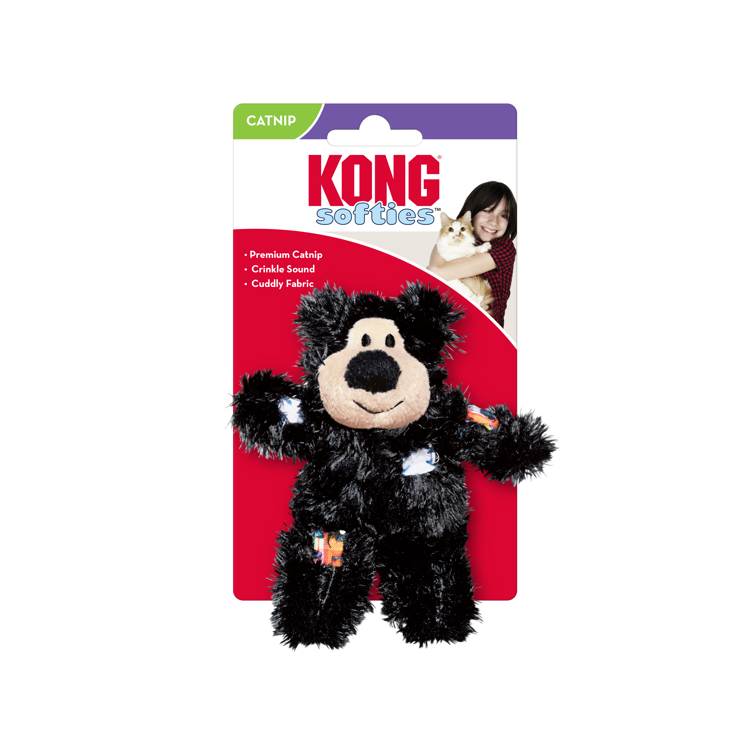 KONG Softies Patchwork Bear Plush Cat Toy 18.5cm