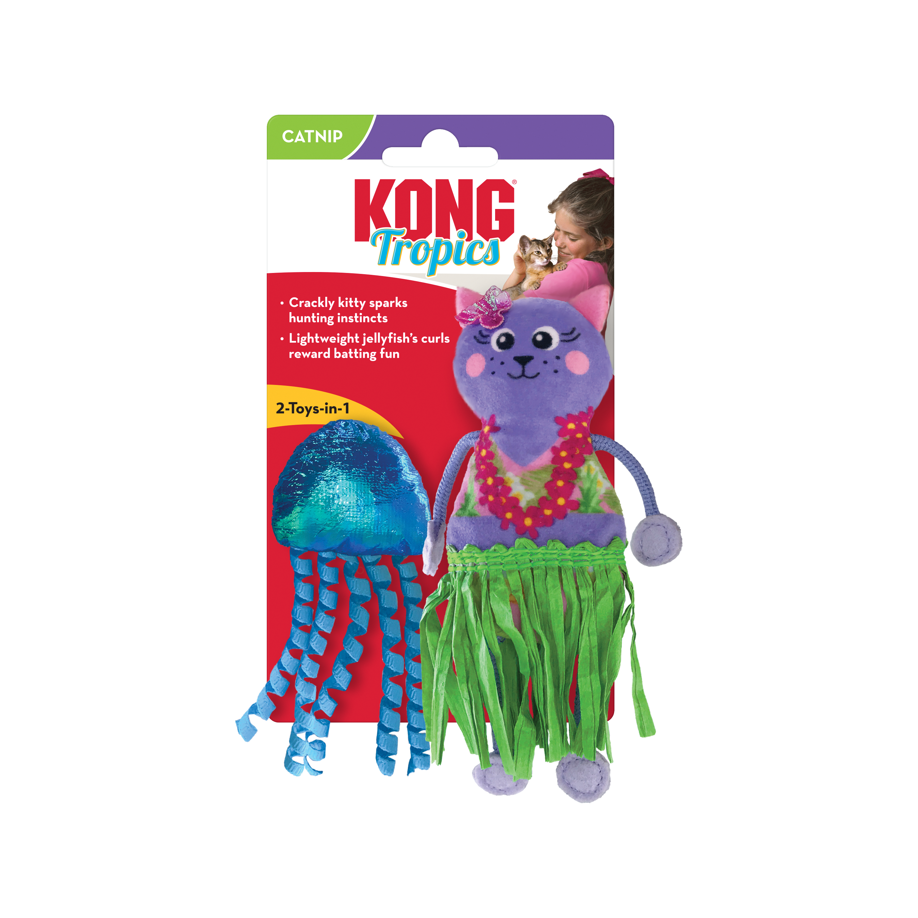 KONG Tropics Hula Interactive Plush Cat Toy - 2-Pack Assorted