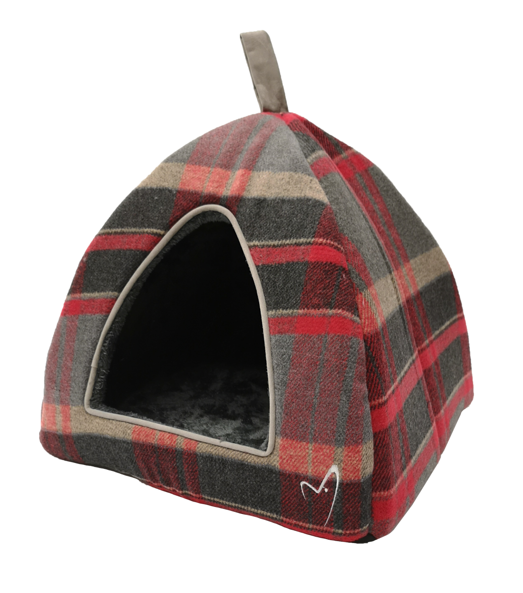 Gor Pets Camden Cosy Washable Cat Pyramid Bed - Red Check