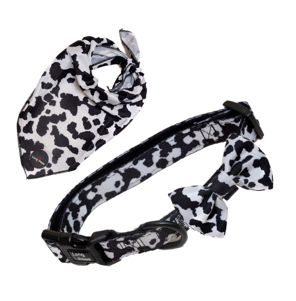 Harleys Companions - Funk the Dog Collar, Bowtie & Bandana Set | Cow Print