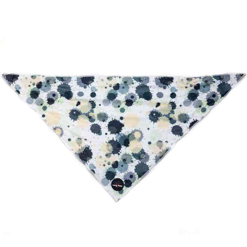 Harleys Companions - Funk the Dog Collar, Bowtie & Bandana Set | Paint Splodge Grey, Green, Yellow & White