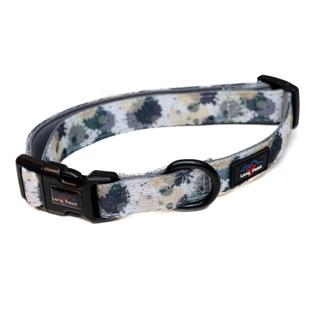 Harleys Companions - Funk The Dog Padded Dog Collar | Paint Splodge Grey, Green, Yellow & White