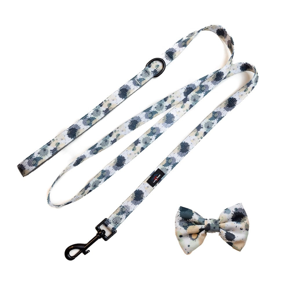 Harleys Companions - Funk the Dog Lead & Bowtie Set | Paint Splodge Grey, Green, Yellow & White