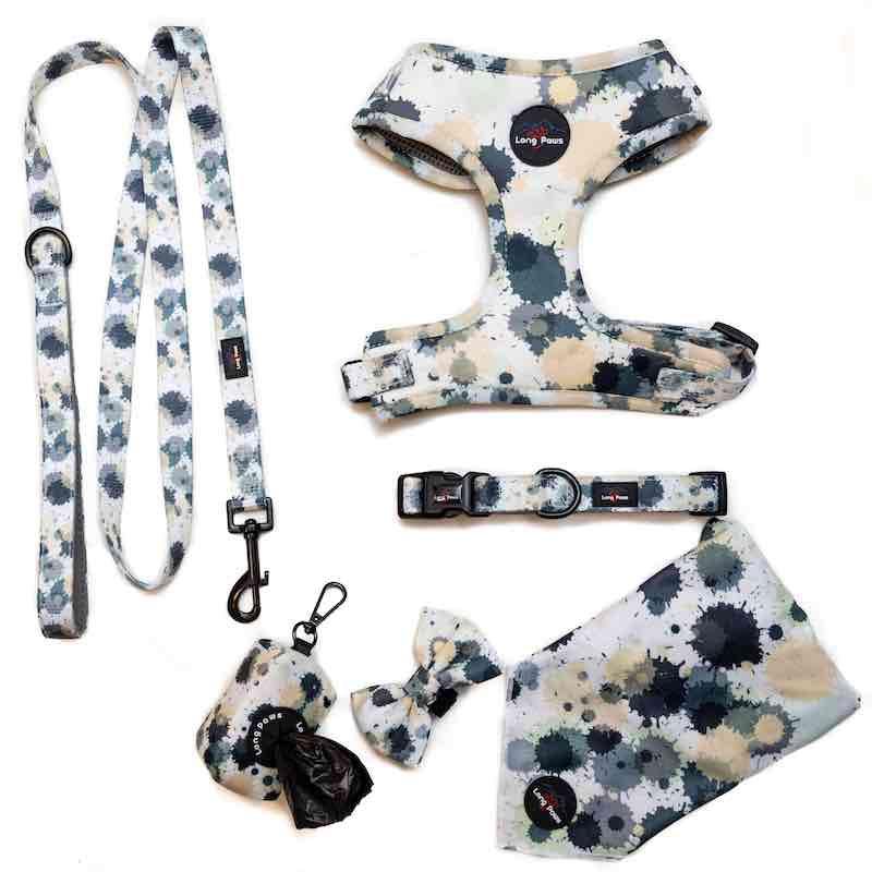 Harleys Companions - Funk the Dog Harness | Paint Splodge Grey, Green, Yellow & White