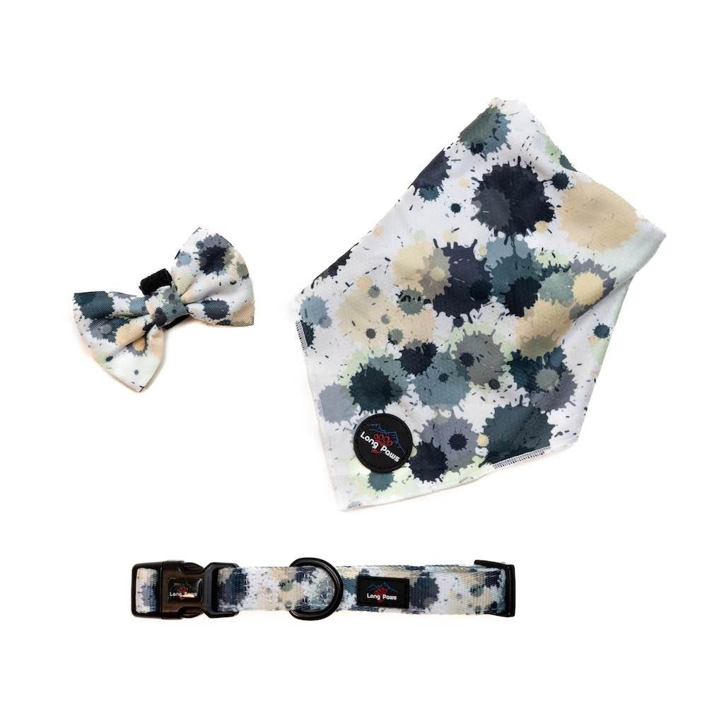 Harleys Companions - Funk The Dog Bow | Paint Splodge Grey, Green, Yellow & White