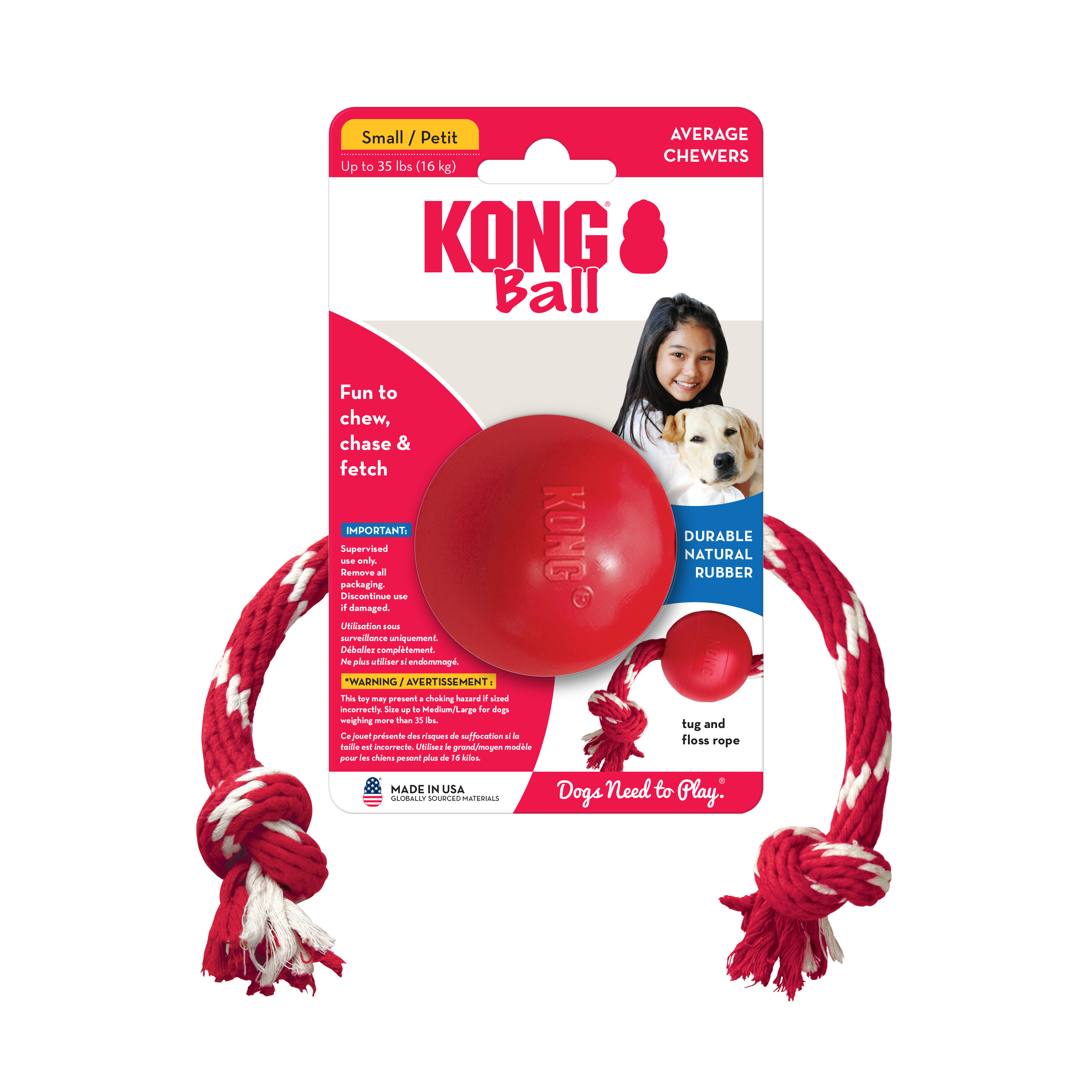 KONG Ball with Rope Durable Dog Toy