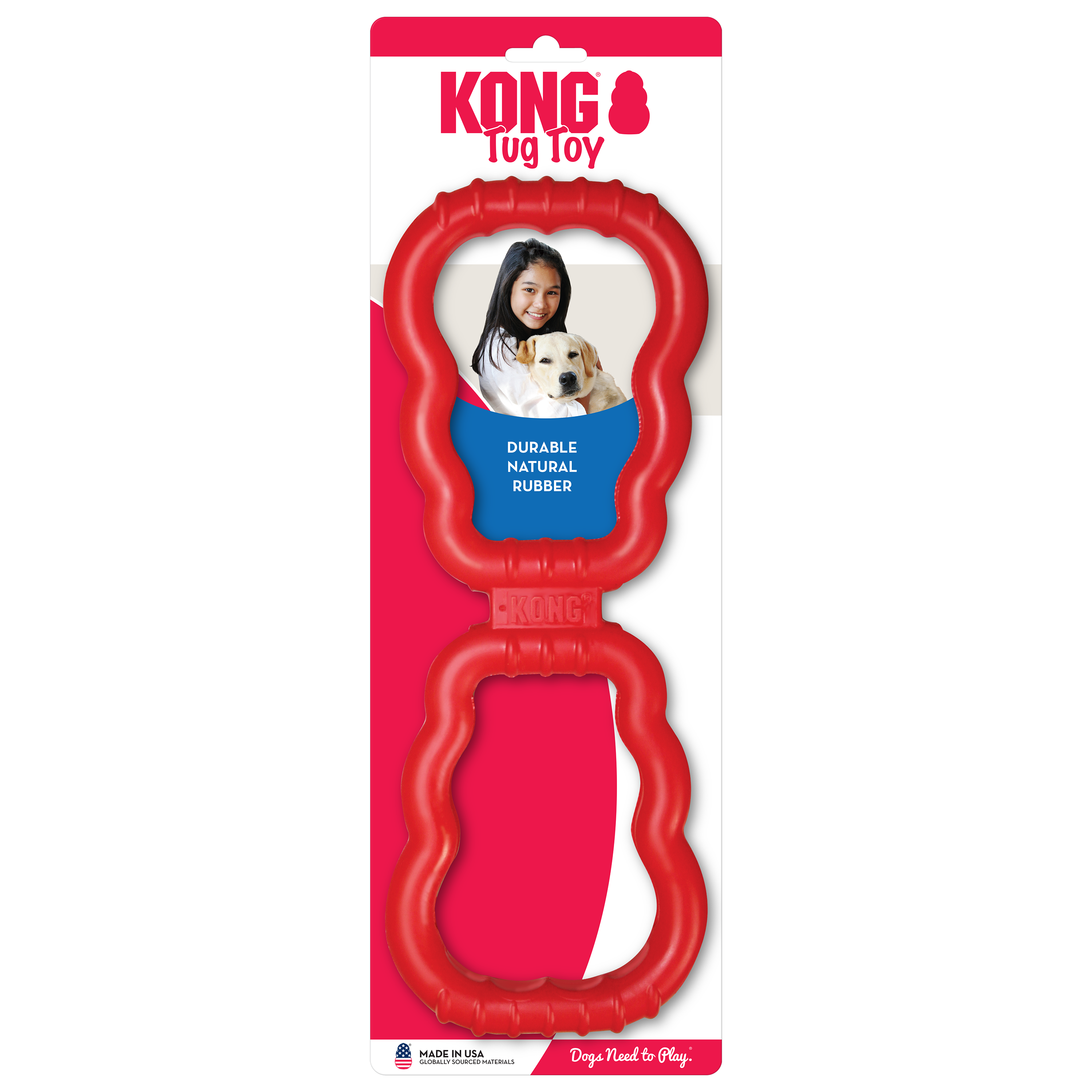 KONG Tug Durable Rubber Tug Dog Toy - Large Red (32cm)
