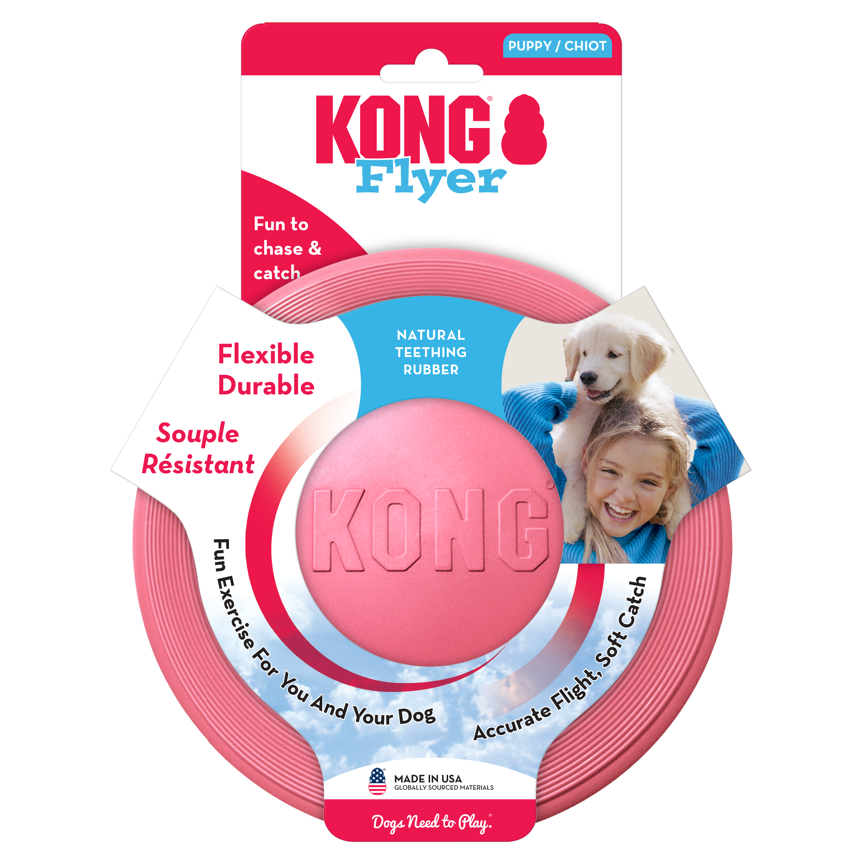 KONG Puppy Durable Flying Disc Dog Toy - Small Blue/Pink (17.5cm)