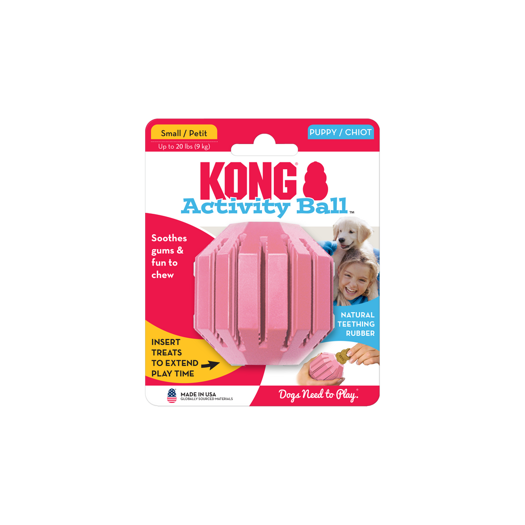 KONG Puppy Activity Ball Treat Dispensing Dog Toy - Small Blue/Pink (6cm)