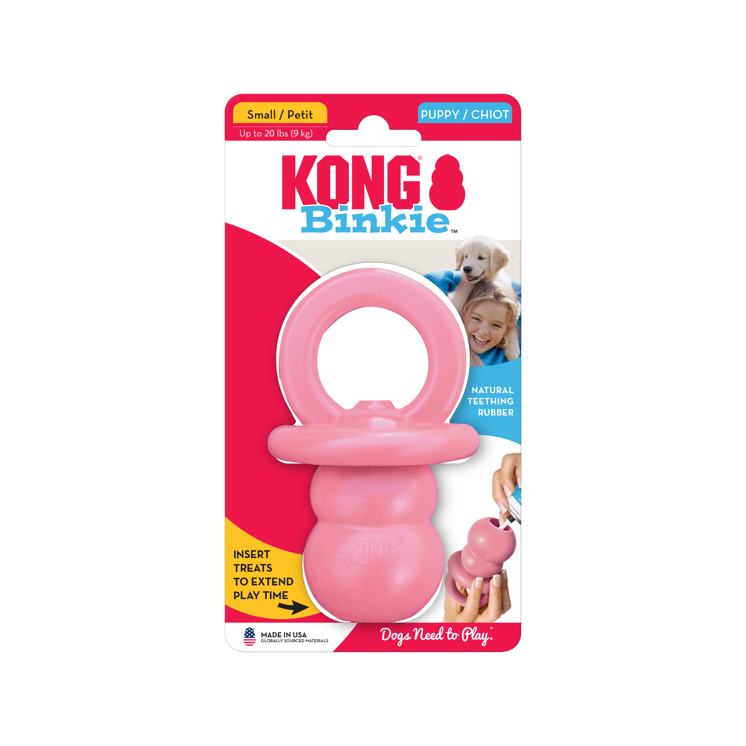 KONG Puppy Binkie Treat Dispensing Dog Toy - Medium Blue/Pink (13cm)