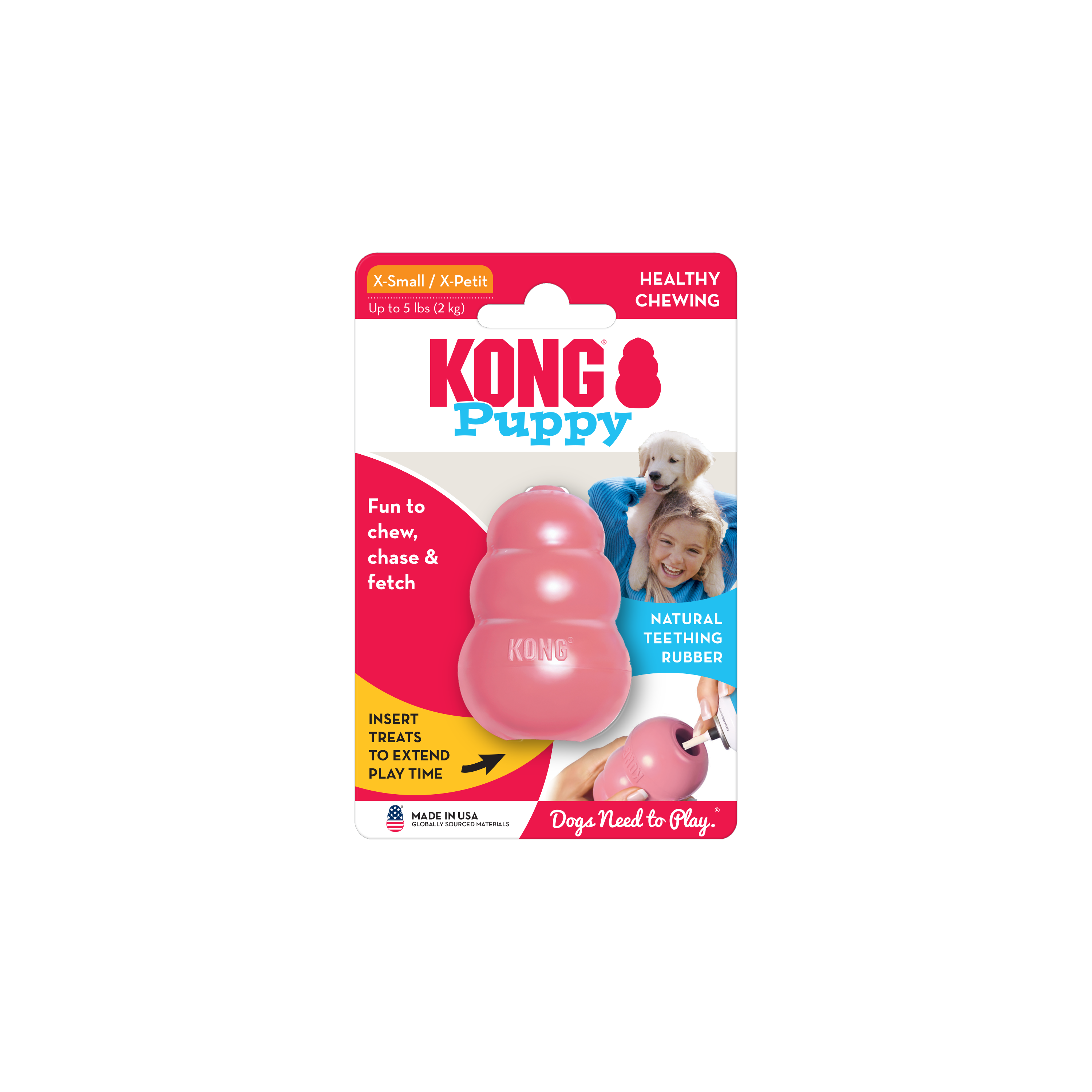 KONG Puppy Durable Chew Dog Toy - Large Blue/Pink (10cm)