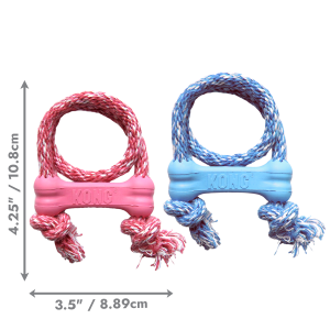 KONG Puppy Goodie Bone with Rope Treat Dispensing Dog Toy - X-Small Blue/Pink