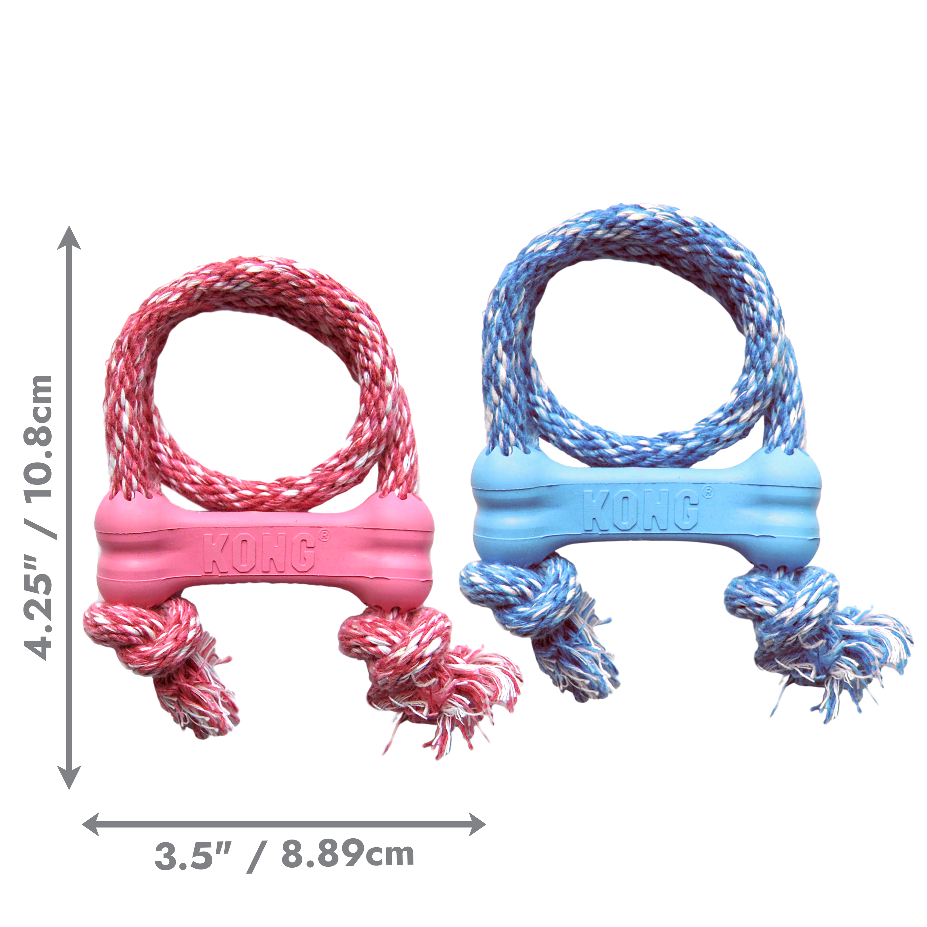 KONG Puppy Goodie Bone with Rope Treat Dispensing Dog Toy - X-Small Blue/Pink