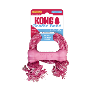 KONG Puppy Goodie Bone with Rope Treat Dispensing Dog Toy - X-Small Blue/Pink