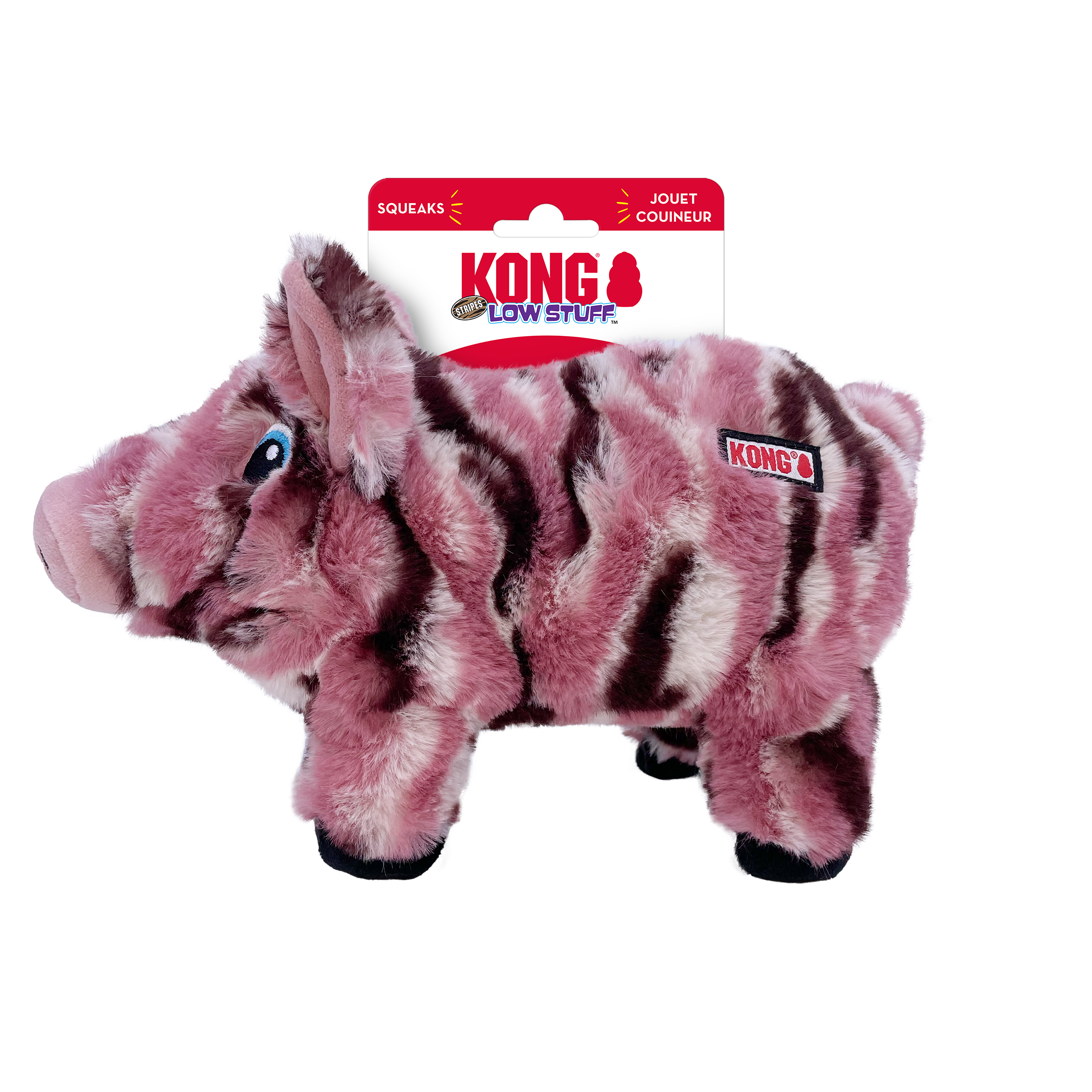 KONG Low Stuff Stripes Pig Squeaky Plush Dog Toy - Medium