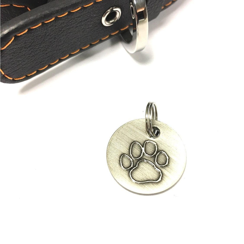 Harleys Companions - Antique Nickel Paw, Silver / Grey Dog Tag (22mm)