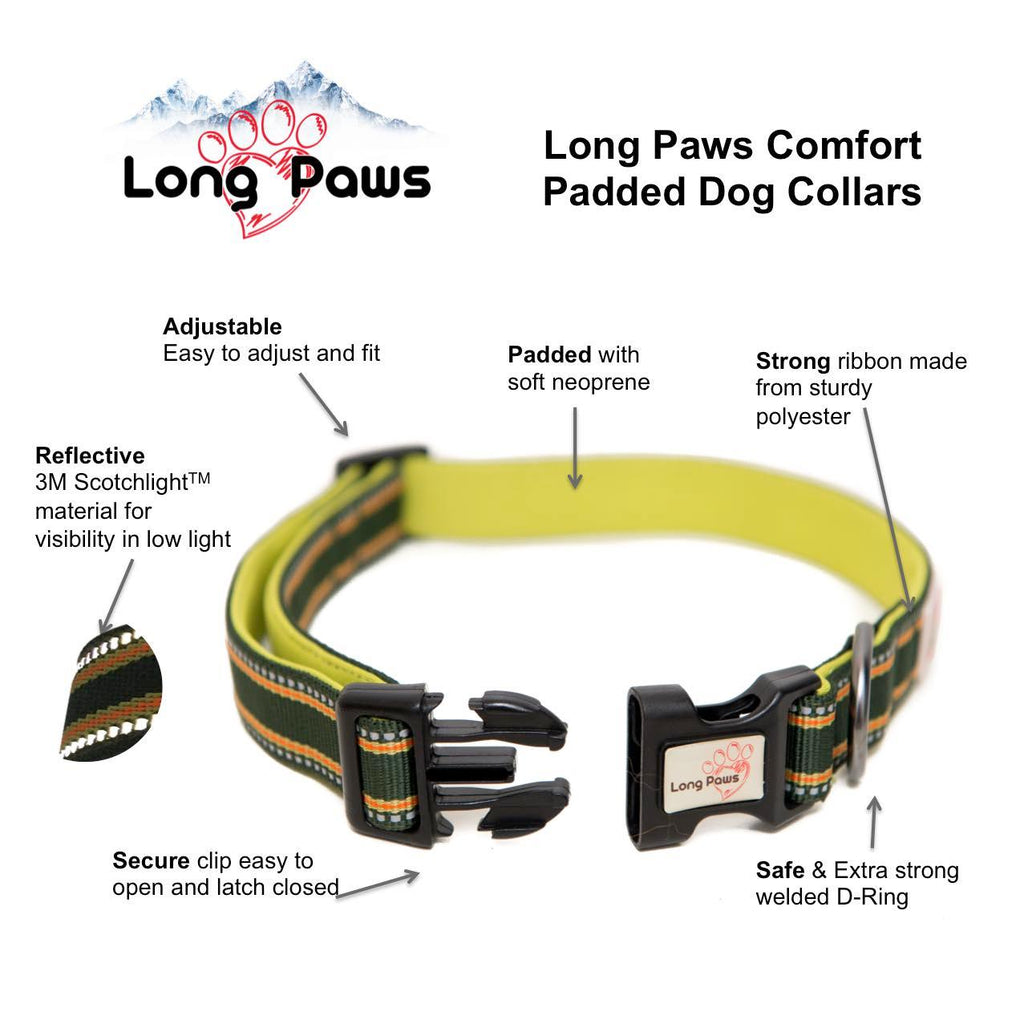 Harleys Companions - Comfort Reflective Padded Dog Collar | Green