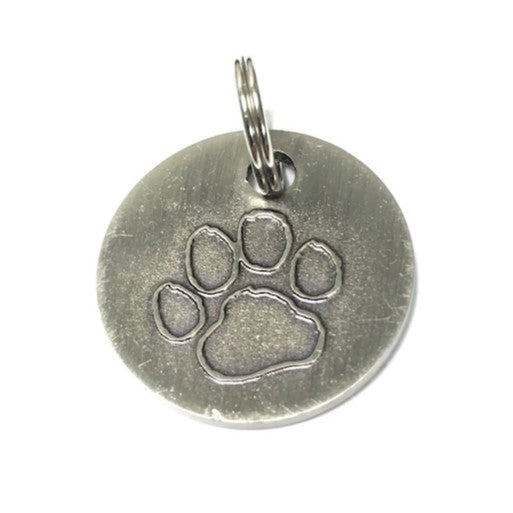 Harleys Companions - Antique Nickel Paw, Silver / Grey Dog Tag (22mm)