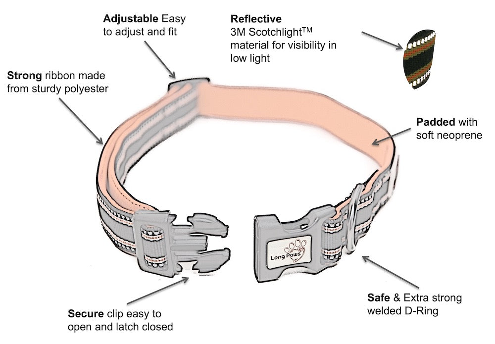 Harleys Companions - Comfort Reflective Padded Dog Collar | Navy Blue