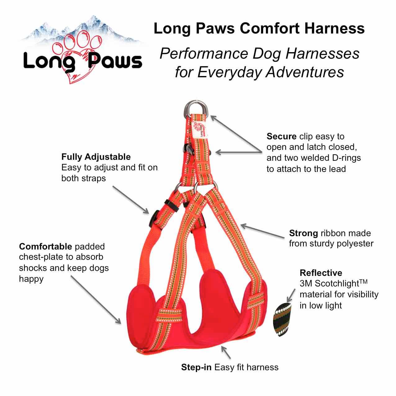 Harleys Companions - Comfort Step-in Dog Harness  | Reflective | Orange / Red