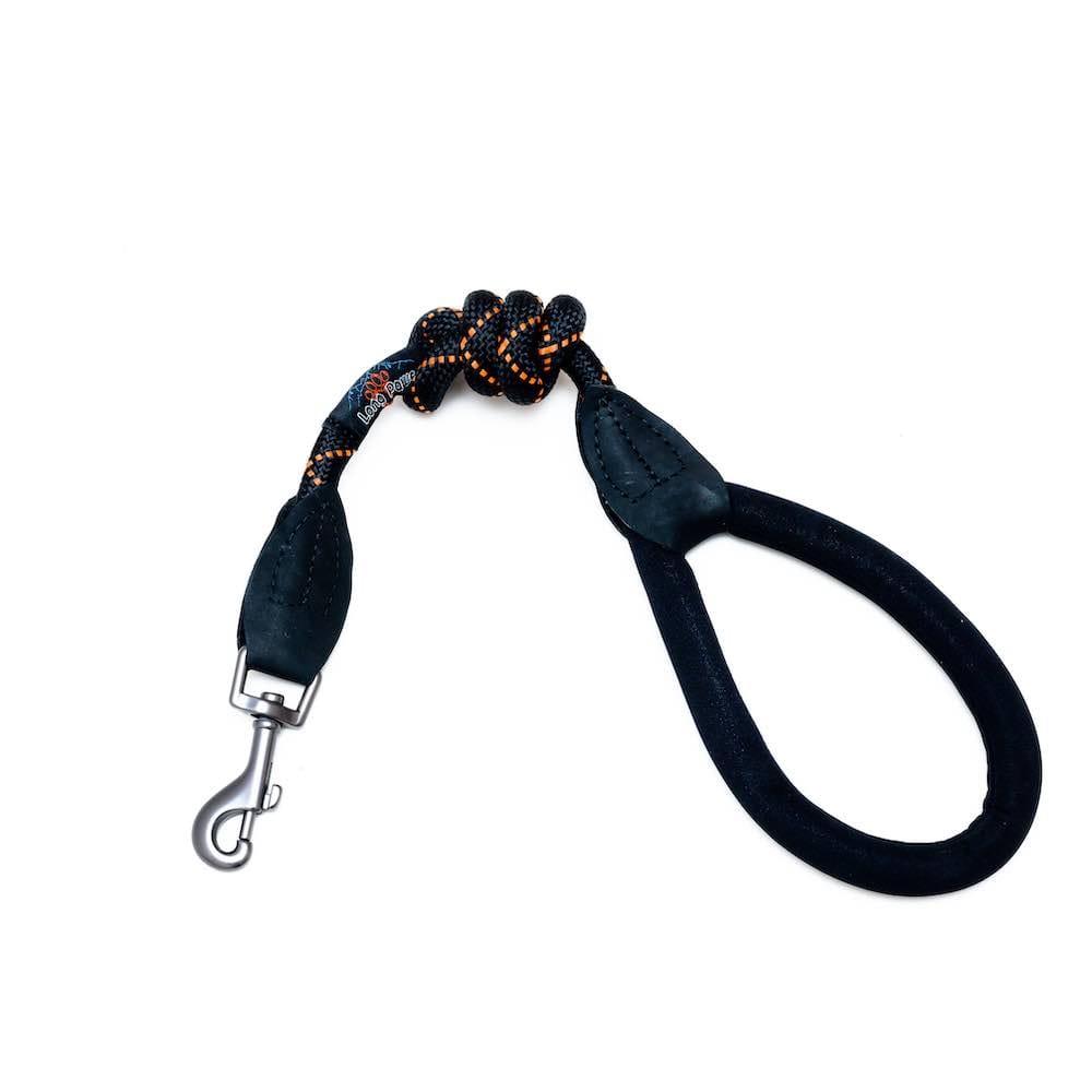 Harleys Companions - Comfort Rope Lead | TRIGGER Clip | Black with Orange Stripes 80cm