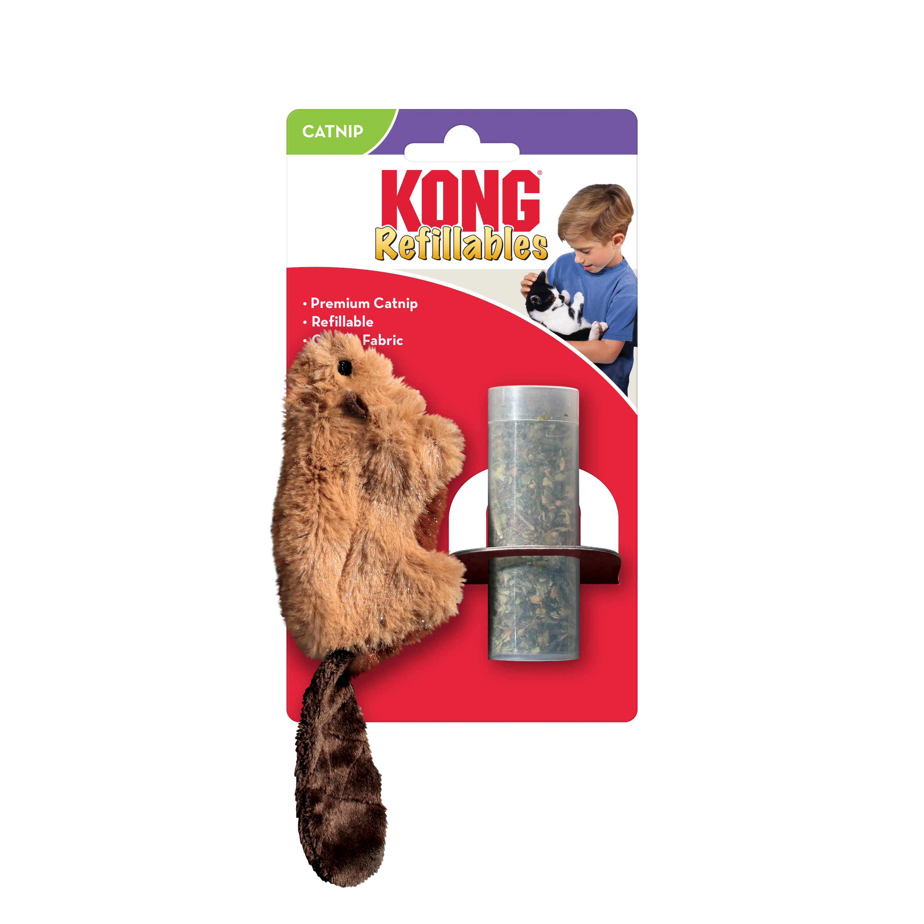 KONG Refillable Catnip Feather Mouse Plush Cat Toy 18cm