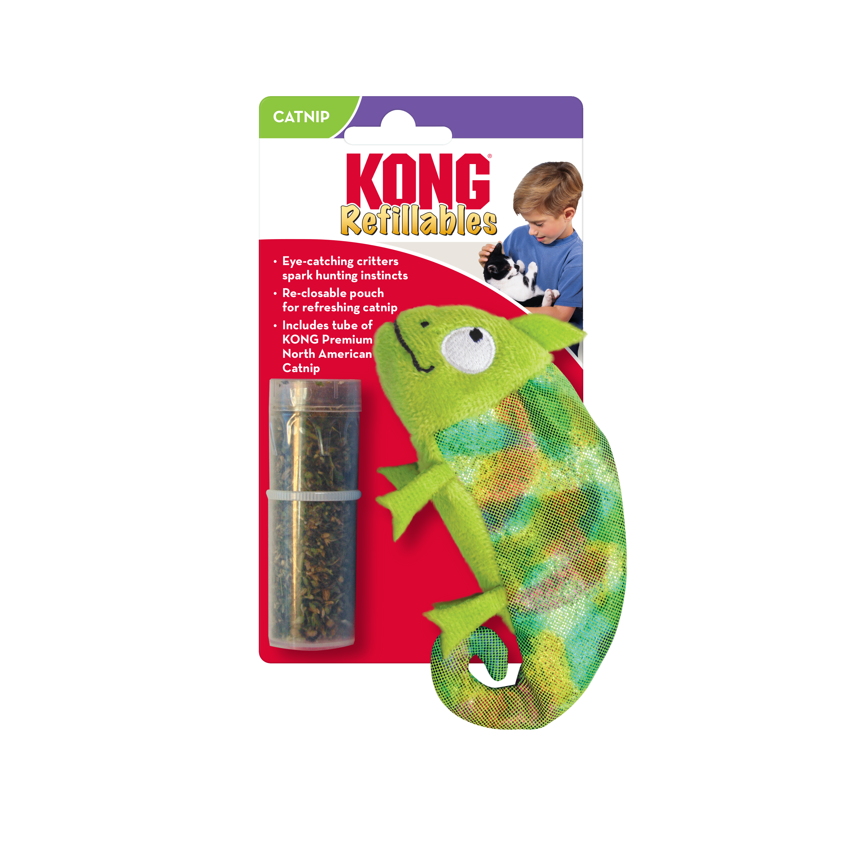 KONG Refillable Catnip Chameleon Plush Cat Toy