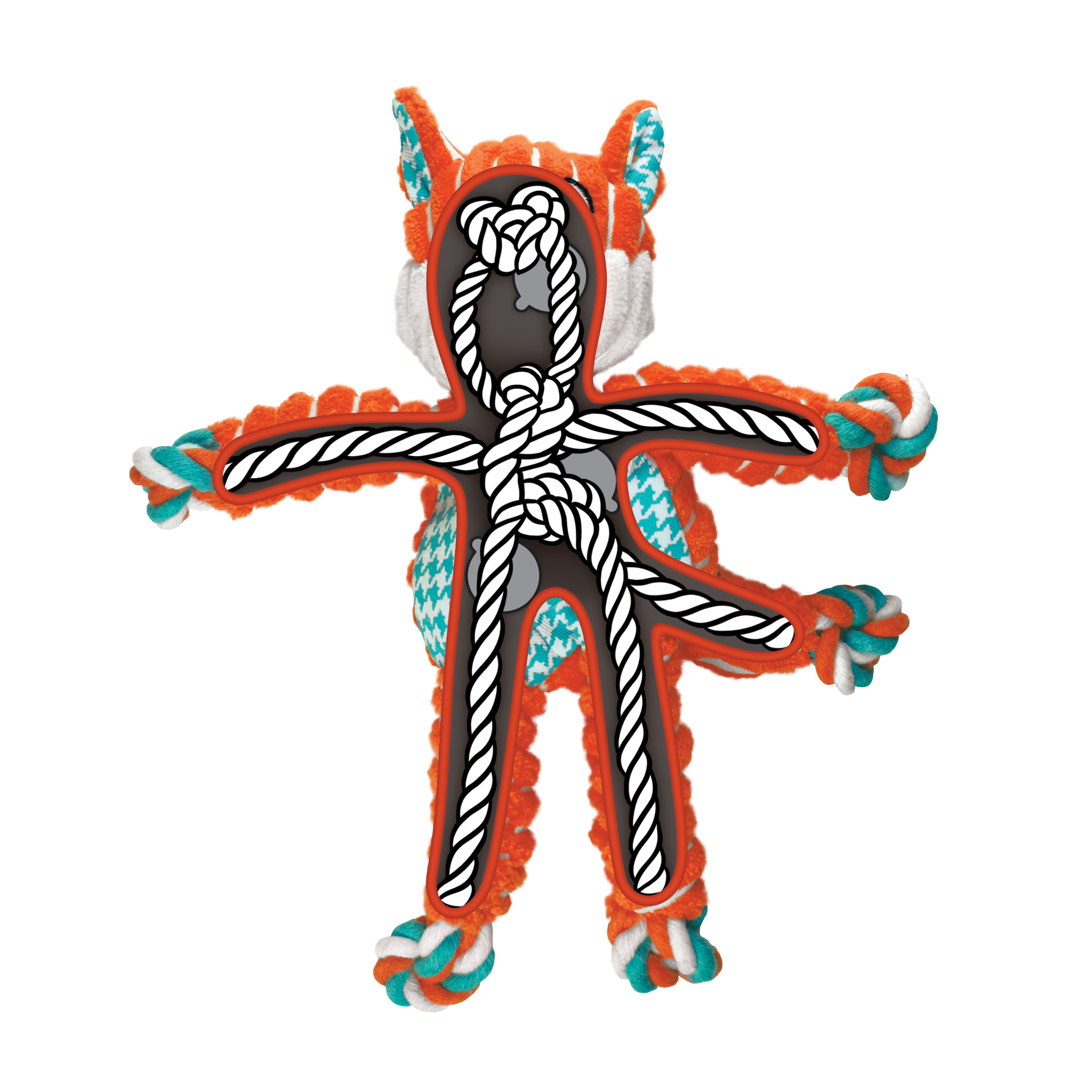 KONG Floppy Knots Fox Squeaky Tug Dog Toy - Small/Medium