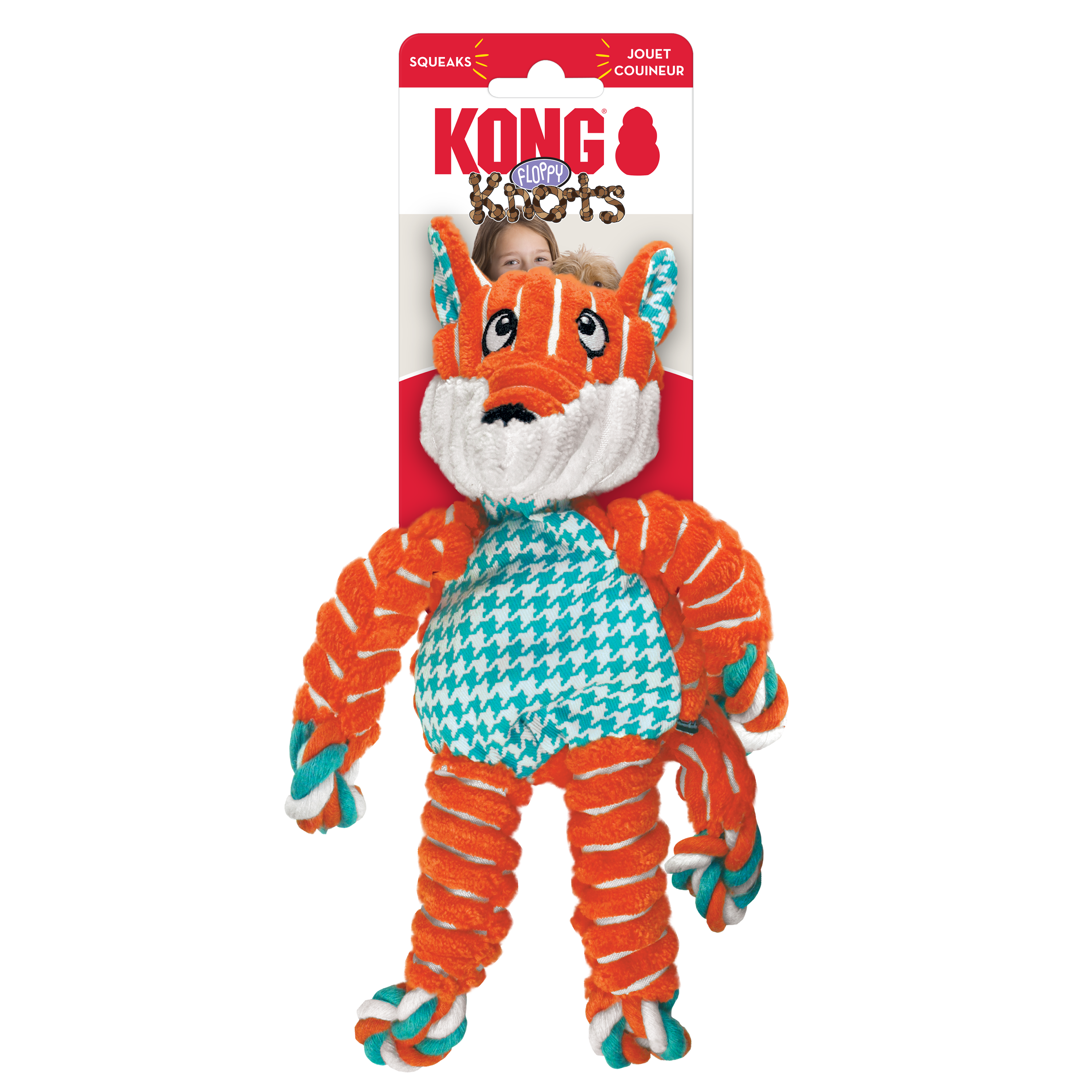 KONG Floppy Knots Fox Squeaky Tug Dog Toy - Small/Medium