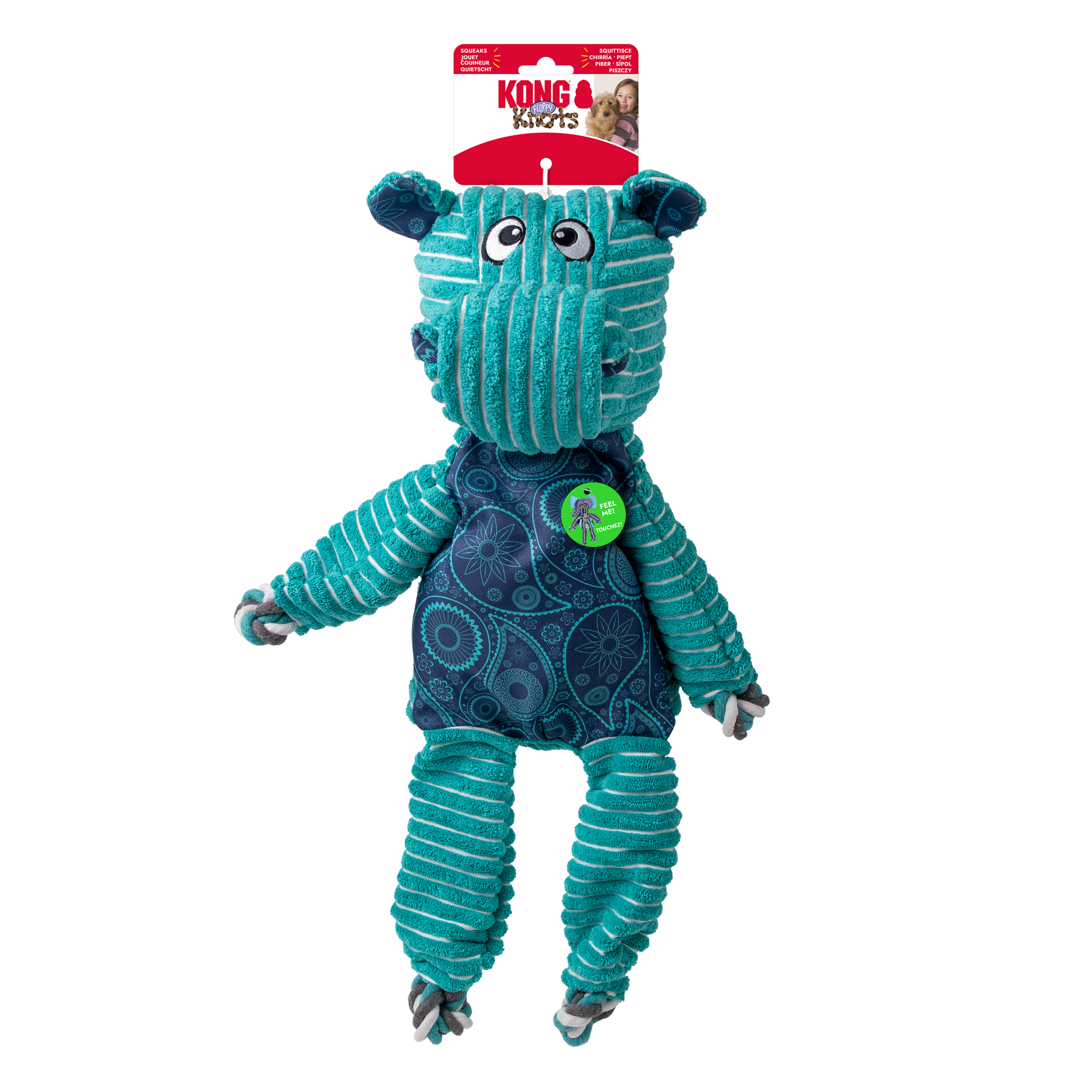 KONG Floppy Knots Hippo Squeaky Tug Dog Toy - X-Large