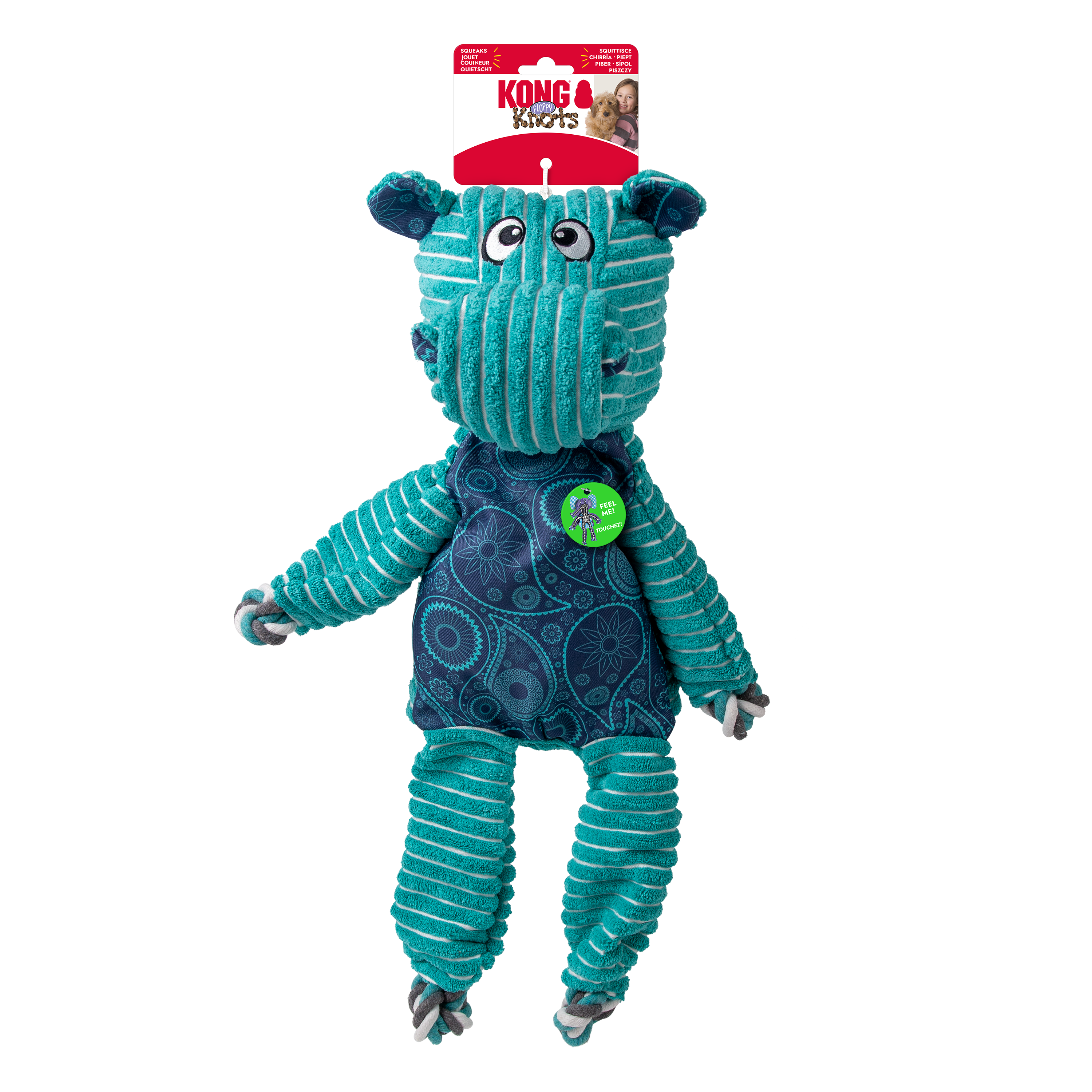 KONG Floppy Knots Hippo Squeaky Tug Dog Toy - X-Large