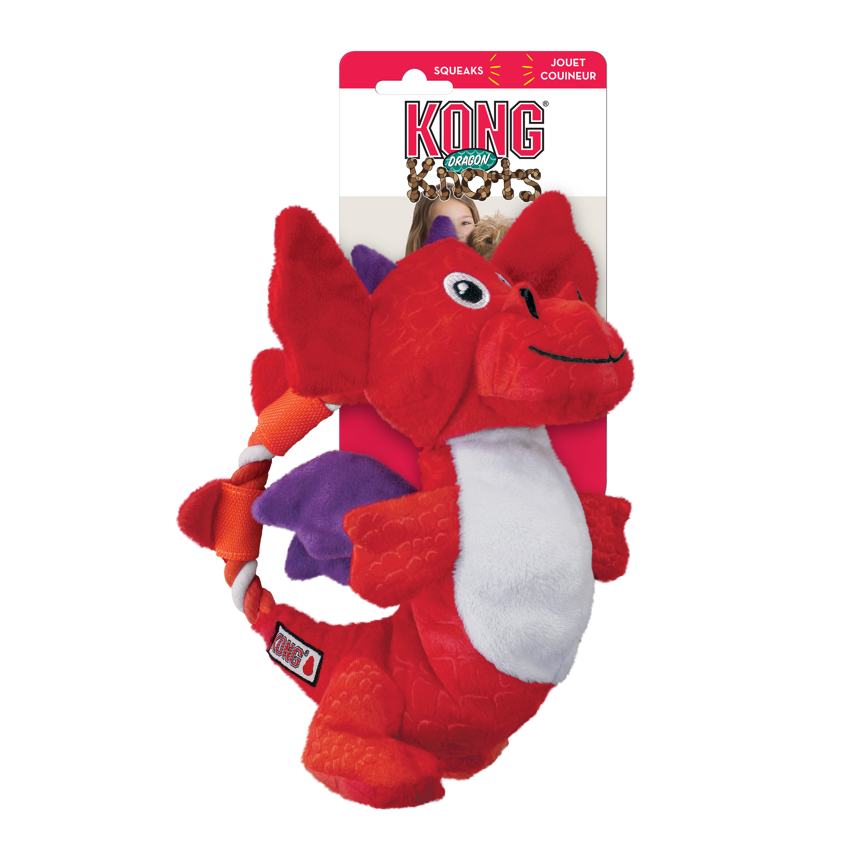 KONG Dragon Knots Squeaky Dog Toy Medium/Large - Assorted