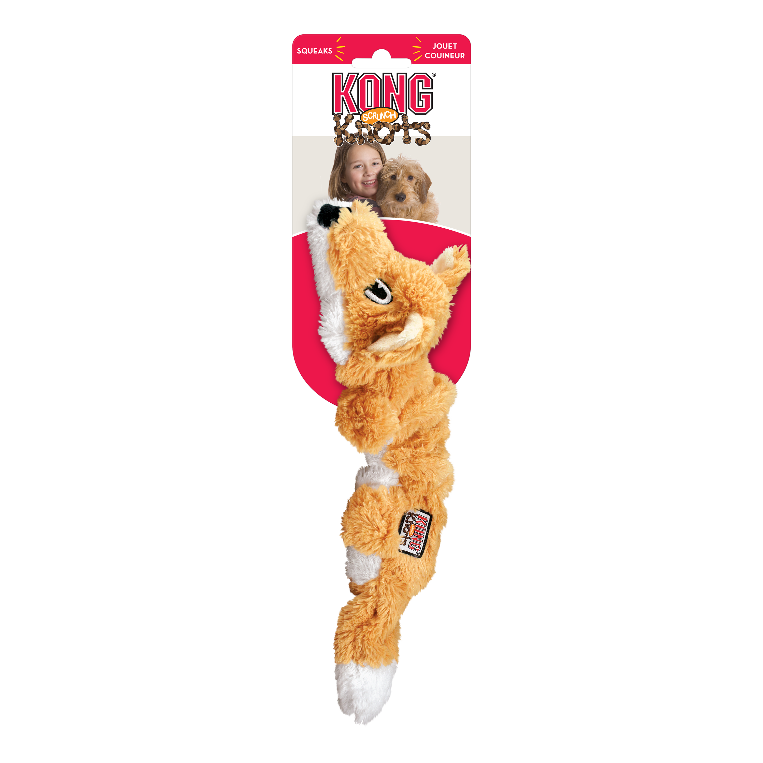 KONG Scrunch Knots Squirrel Squeaky Tug Dog Toy - Small/Medium (25.4cm)
