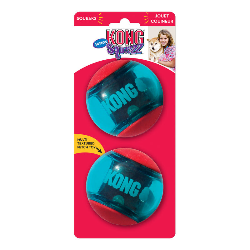 KONG Squeezz Action Squeaky Fetch Dog Toy - Small Red 3-Pack