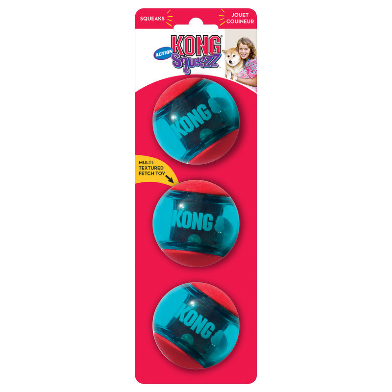 KONG Squeezz Action Squeaky Fetch Dog Toy - Large Red 2-Pack