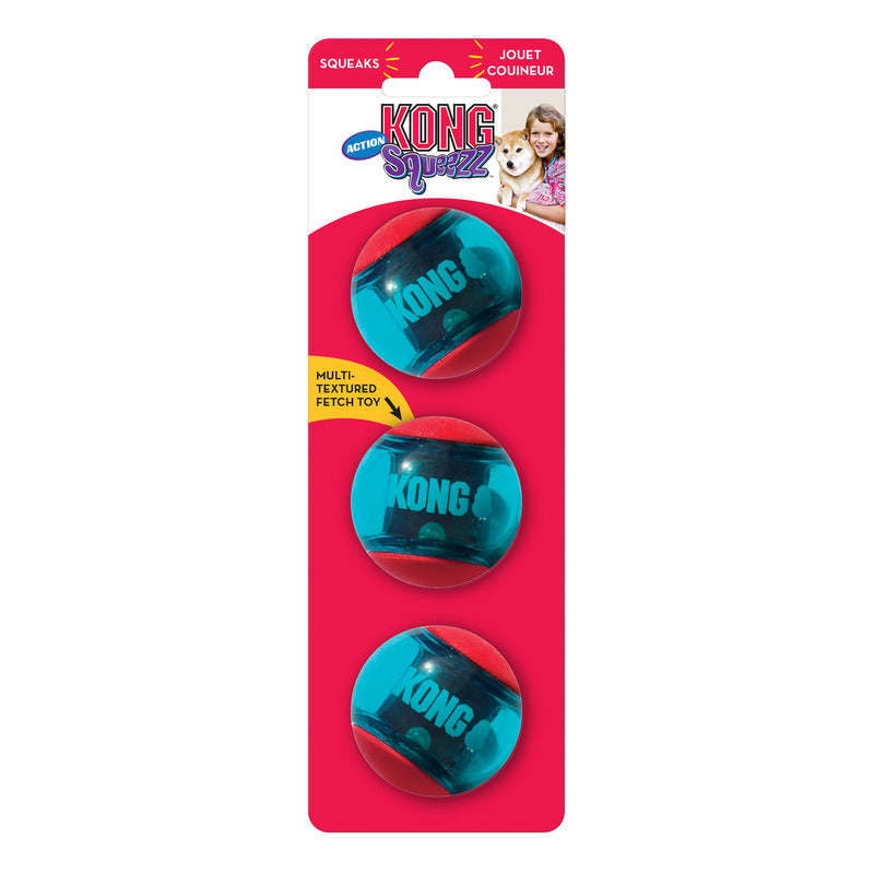 KONG Squeezz Action Squeaky Fetch Dog Toy - Large Red 2-Pack